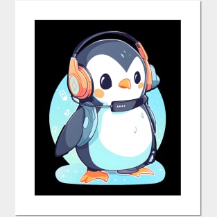 Cool Penguin With Headphones Posters and Art